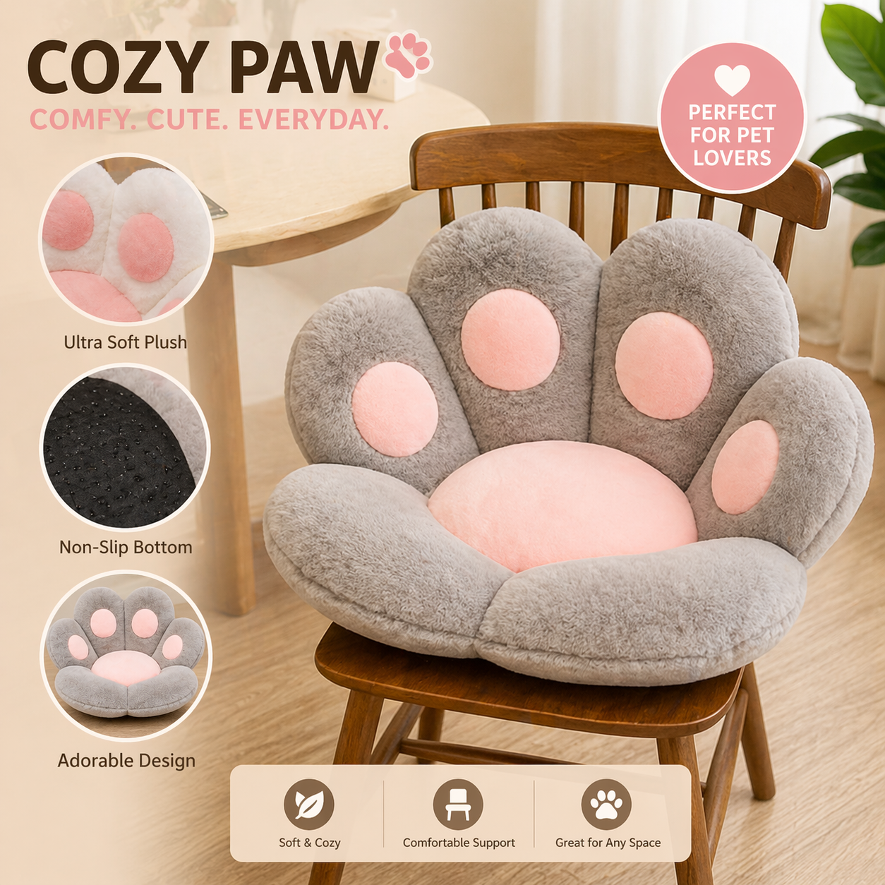 Cozy Paw Seat Cushion – Cat Paw Plush Chair & Floor Pad