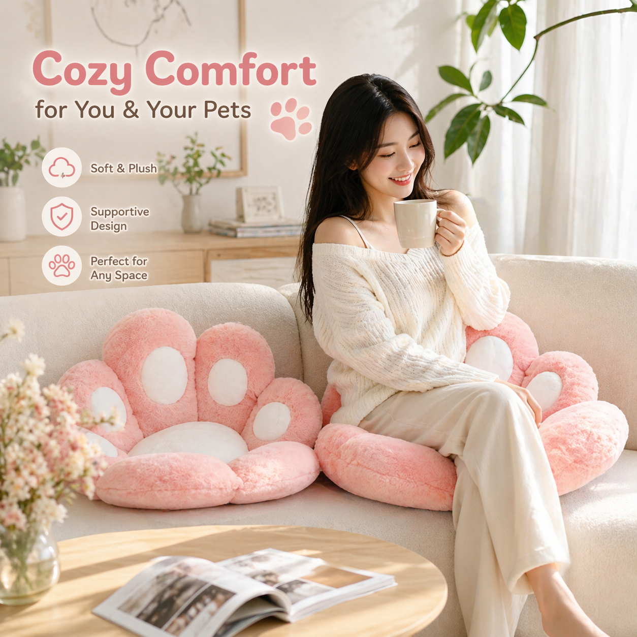 Cozy Paw Seat Cushion – Cat Paw Plush Chair & Floor Pad