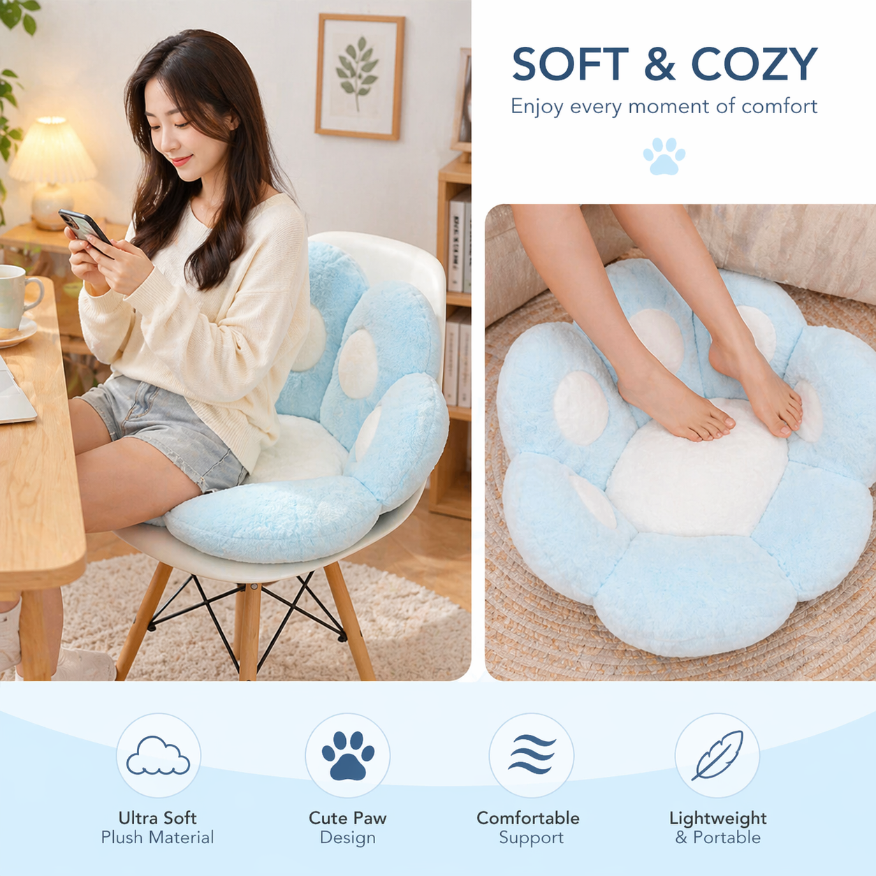 Cozy Paw Seat Cushion – Cat Paw Plush Chair & Floor Pad