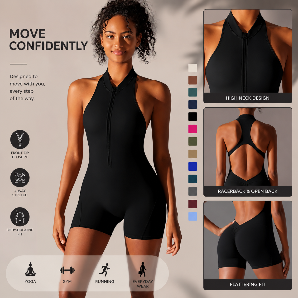 ContourZip Backless Yoga Romper