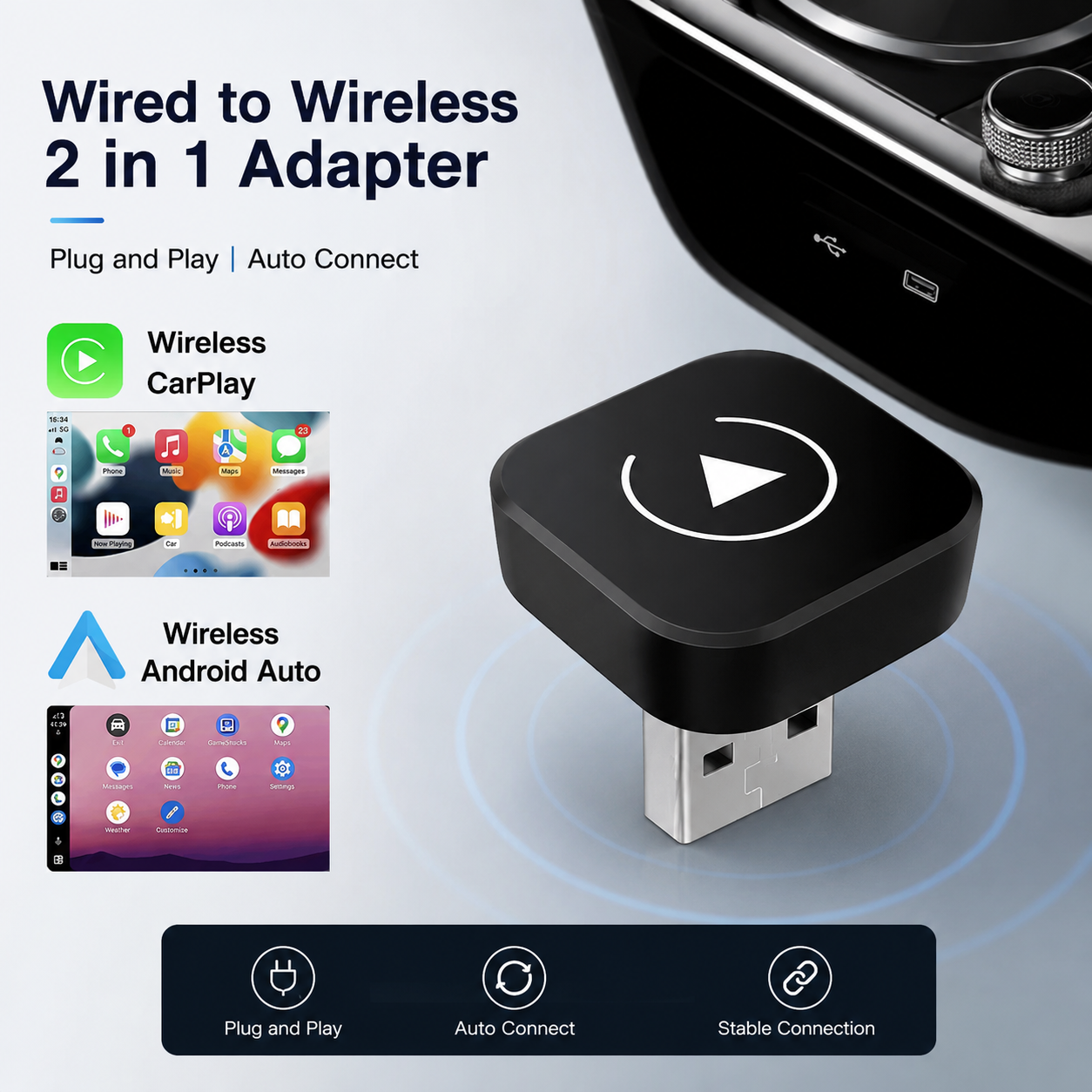 Wireless CarPlay & Android Auto Adapter – Instant Plug & Play